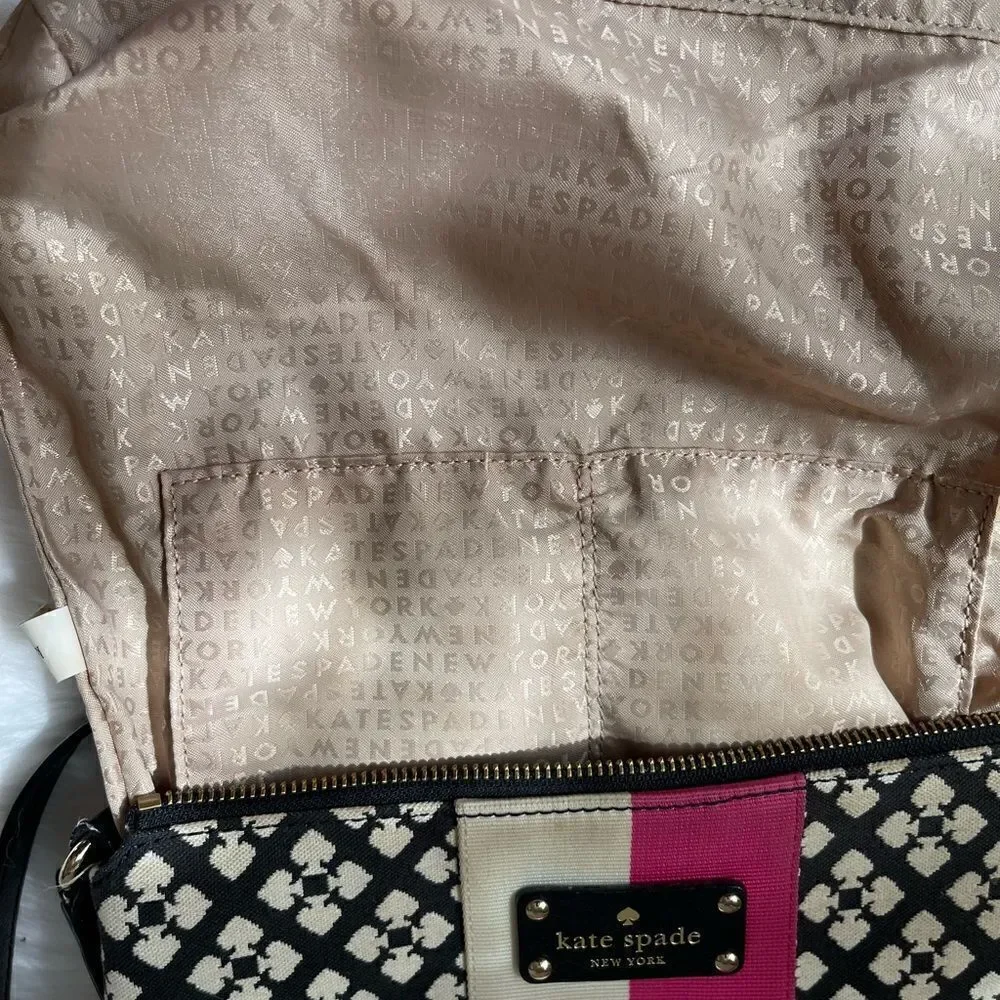 Kate Spade black &off white custom Kate spade logo printed fabric crossbody bag